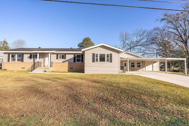 ranch-style home with a front yard and a carport