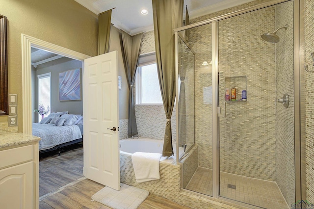 36 Briarwood Cir, Texarkana, TX 75503 - full bath with ornamental molding, plenty of natural light, wood finished floors, a bath, and a shower stall
