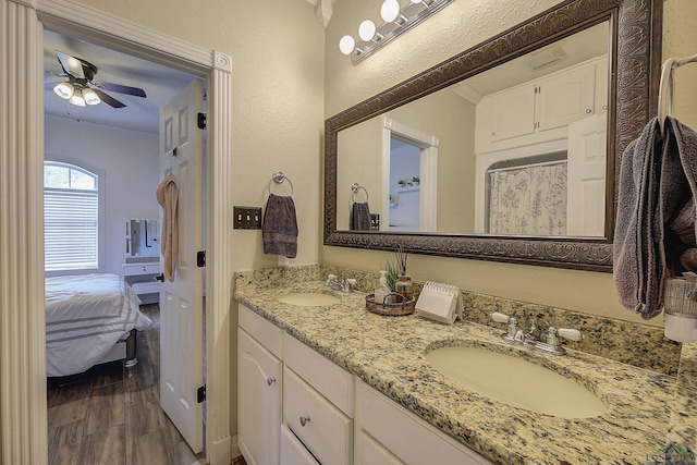 36 Briarwood Cir, Texarkana, TX 75503 - ensuite bathroom with ornamental molding, a ceiling fan, and double vanity