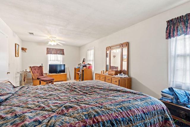 bedroom featuring ceiling fan