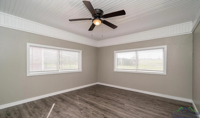 unfurnished room featuring dark hardwood / wood-style floors and ceiling fan