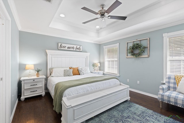 908 Victoria Dr, Longview, TX 75604 - bedroom featuring baseboards, recessed lighting, wood finished floors, and a tray ceiling