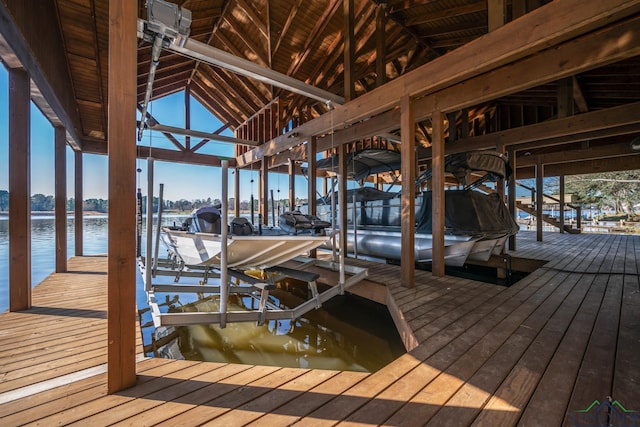 view of dock with a water view