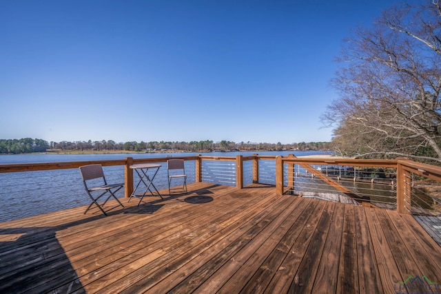 dock area featuring a deck with water view