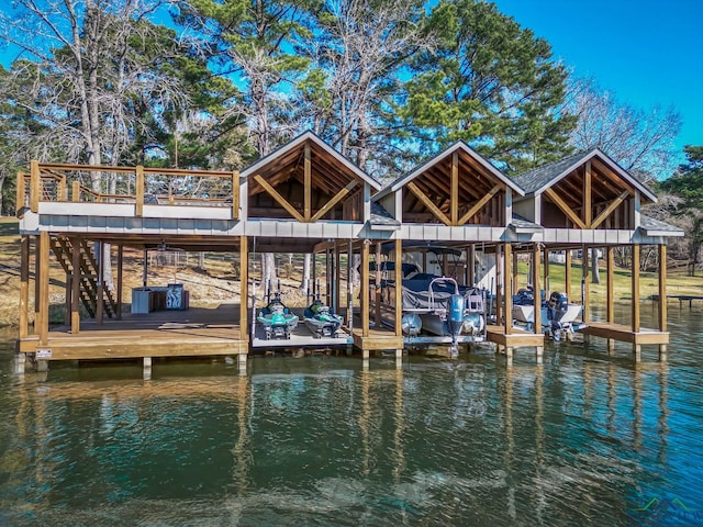 view of dock with a water view