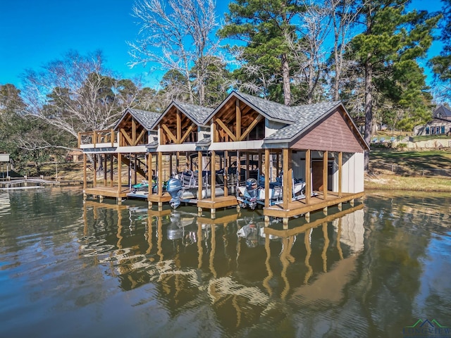 view of dock with a water view