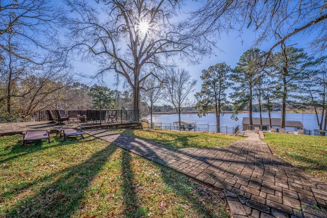 view of yard with a water view