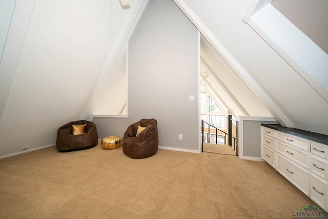 additional living space featuring light carpet and lofted ceiling