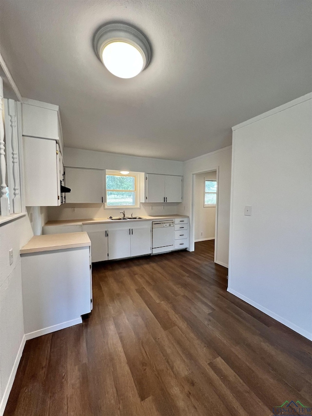 kitchen with dishwasher, white cabinets, a healthy amount of sunlight, and sink