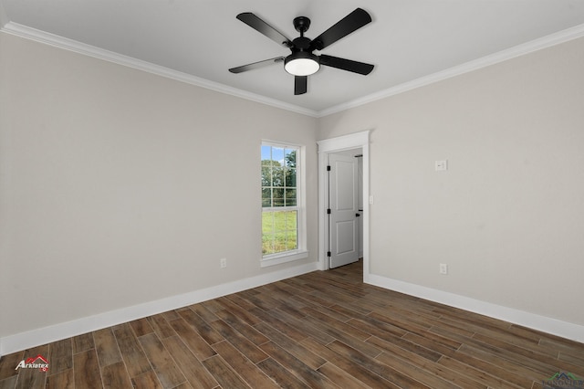 empty room with ceiling fan and crown molding