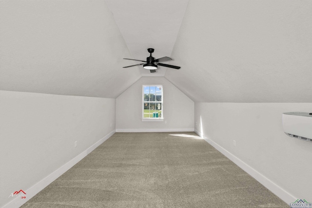 bonus room featuring carpet, vaulted ceiling, and ceiling fan