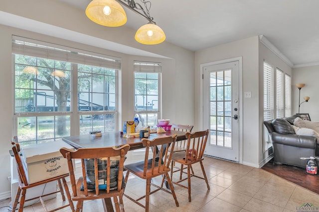 dining room with baseboards, a healthy amount of sunlight, and light tile patterned floors