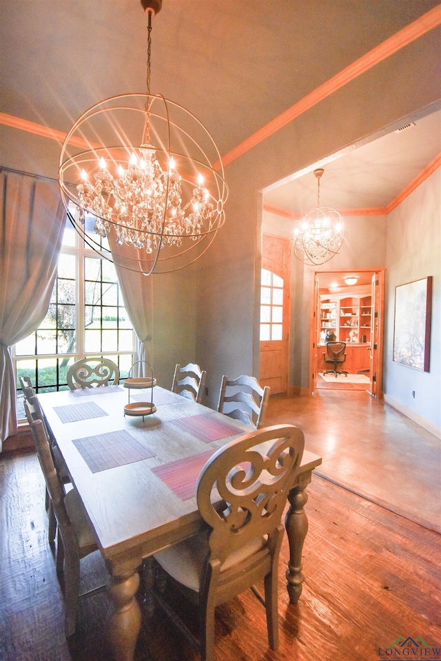 1326 Hermitage Ct, Tyler, TX 75703 - dining room featuring a chandelier, ornamental molding, and wood finished floors