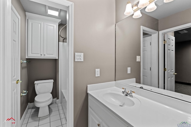 bathroom with tile patterned flooring, vanity, and toilet