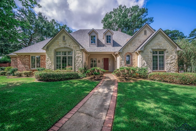 7 Summer Creek Way, Longview, TX 75604 - view of front facade featuring stone siding, a front yard, and roof with shingles