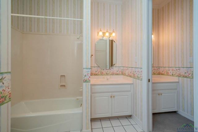 7 Summer Creek Way, Longview, TX 75604 - full bath featuring wallpapered walls, vanity, washtub / shower combination, and tile patterned floors