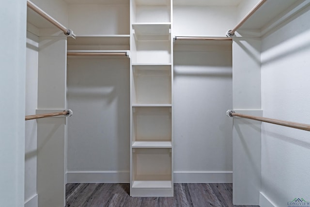 spacious closet featuring dark hardwood / wood-style floors