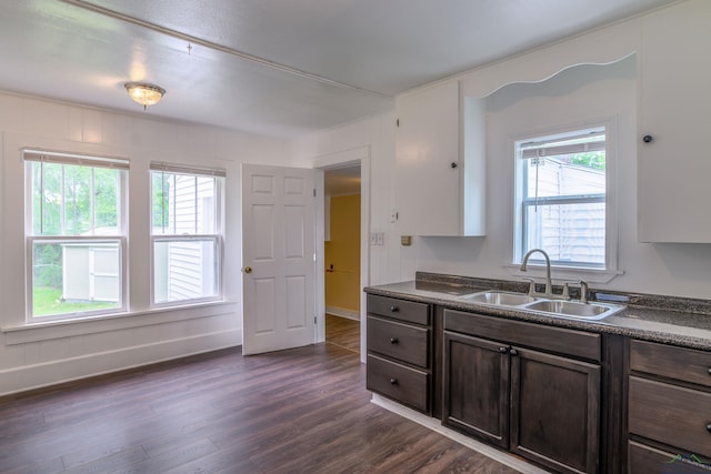 215 S Sidney St, Longview, TX 75602 - kitchen featuring a sink, dark countertops, dark wood-type flooring, and dark brown cabinetry