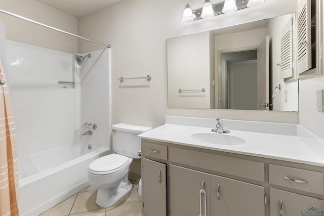 full bathroom with tile patterned flooring, vanity, shower / bath combination with curtain, and toilet