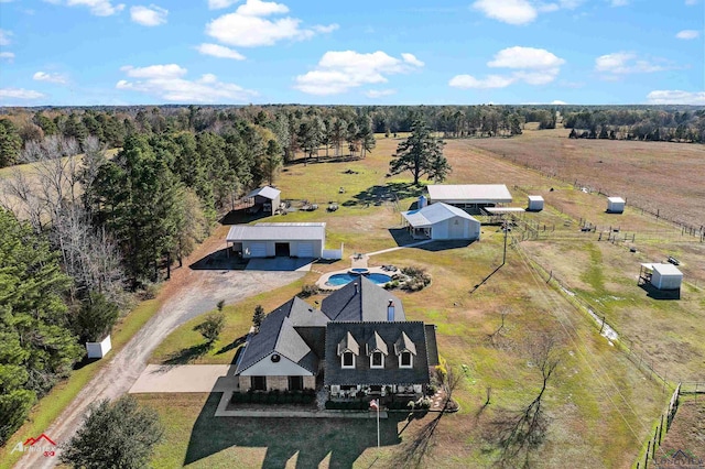 aerial view featuring a rural view