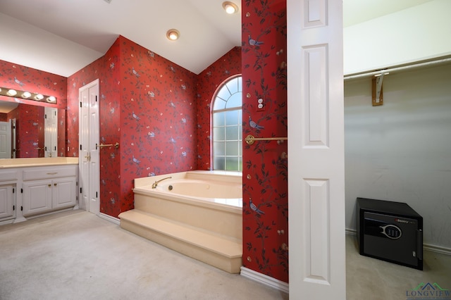 full bathroom with wallpapered walls and a garden tub