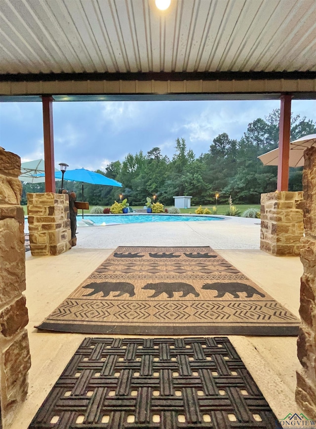 view of patio / terrace featuring a community pool