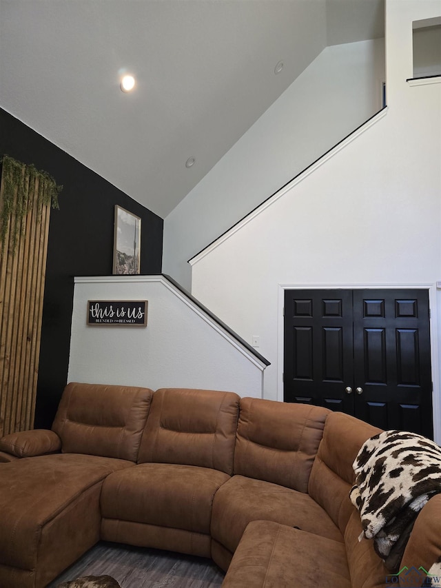 203 W Gay Ave, Gladewater, TX 75647 - living room featuring vaulted ceiling and recessed lighting