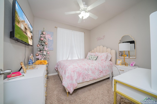 bedroom with carpet floors and ceiling fan