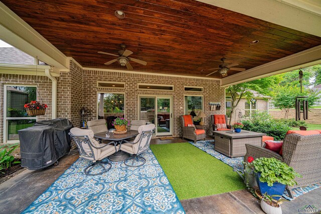 728 Sunnybrook Dr, Longview, TX 75605 - view of patio featuring ceiling fan, outdoor lounge area, and grilling area