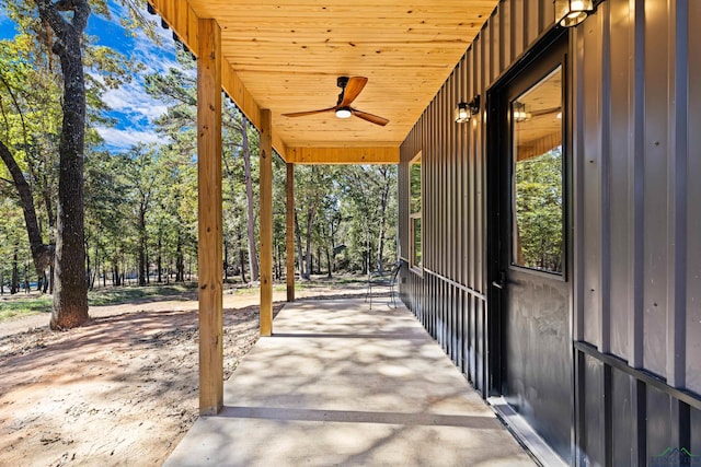 view of patio / terrace featuring ceiling fan and a porch