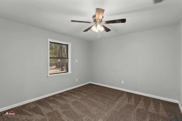 empty room with carpet flooring and ceiling fan