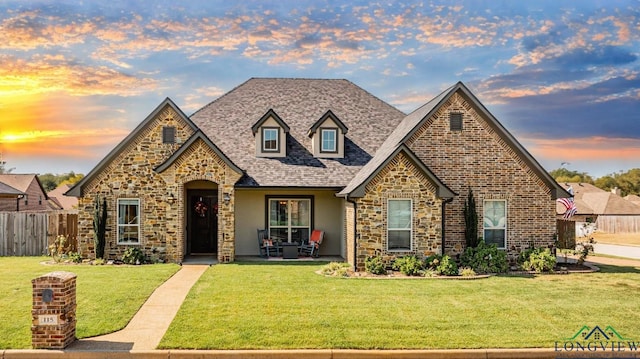 view of front of home with a yard