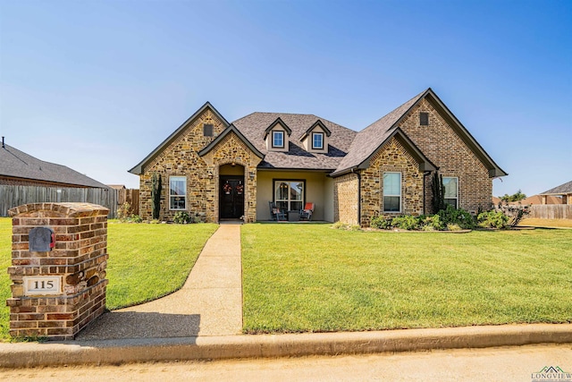 view of front of home featuring a front lawn