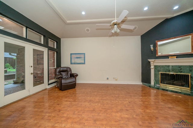 315 Tealwood Dr, Longview, TX 75605 - unfurnished room featuring wood finished floors, a ceiling fan, a premium fireplace, and recessed lighting