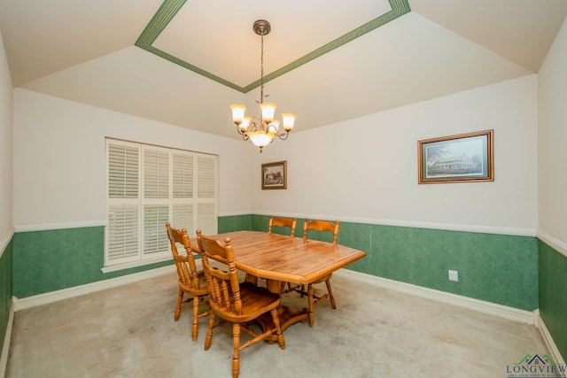 315 Tealwood Dr, Longview, TX 75605 - dining room with a chandelier, carpet floors, and lofted ceiling