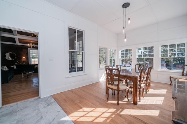 dining room featuring hardwood / wood-style floors and an inviting chandelier