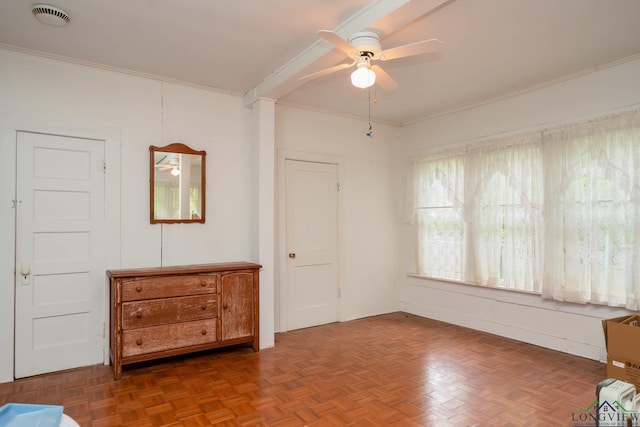 508 N Soda St, Jefferson, TX 75657 - spare room featuring ceiling fan and ornamental molding