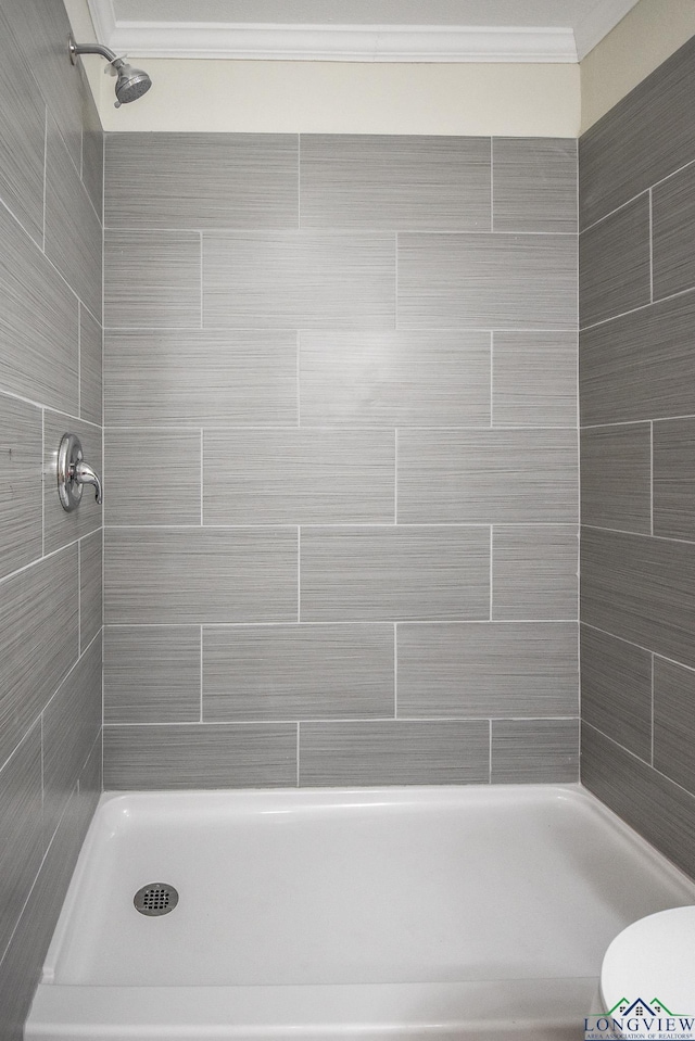 bathroom with toilet and a tile shower