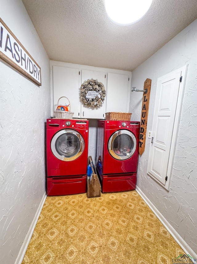 1226 County Road 1896, Linden, TX 75563 - laundry room featuring independent washer and dryer, a textured ceiling, a textured wall, and tile patterned floors