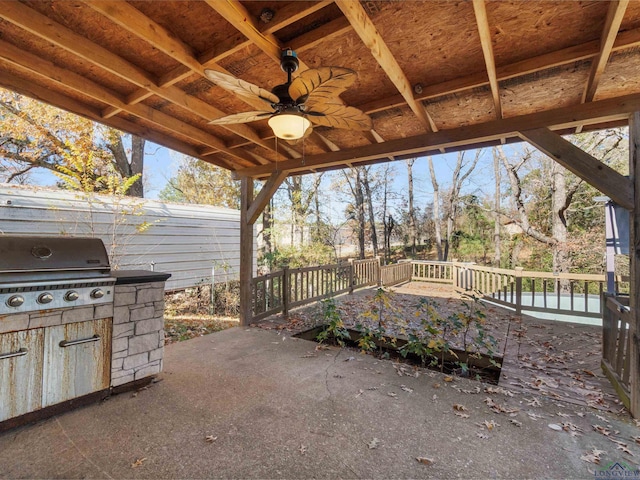 view of patio / terrace featuring a grill, ceiling fan, and area for grilling