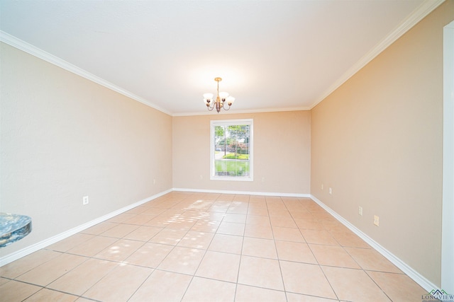 1822 Northwood Ct, Longview, TX 75604 - spare room featuring a chandelier, crown molding, light tile patterned floors, and baseboards