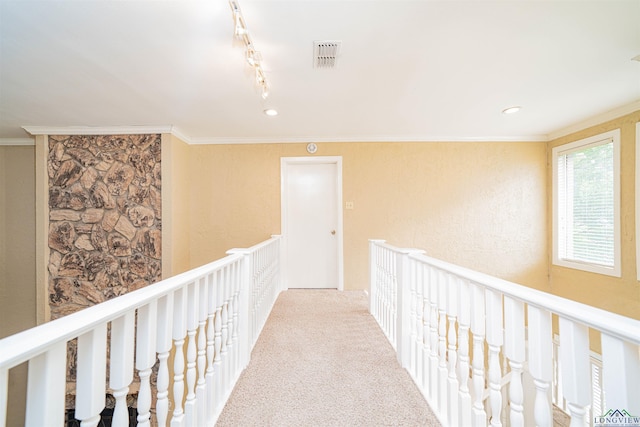 1822 Northwood Ct, Longview, TX 75604 - hallway with ornamental molding and carpet flooring