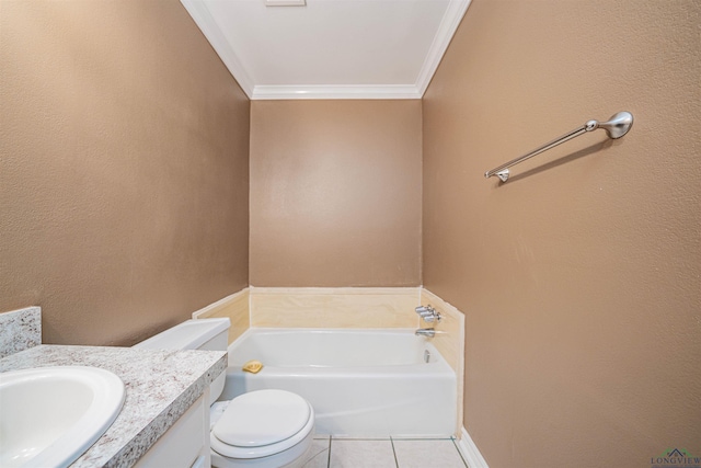 1822 Northwood Ct, Longview, TX 75604 - full bath featuring ornamental molding, a bath, toilet, vanity, and tile patterned flooring