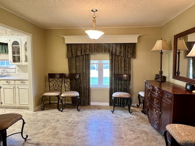 1400 Shreveport St, Elysian Fields, TX 75642 - living area with a textured ceiling and ornamental molding