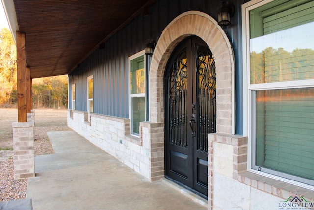 view of exterior entry with french doors