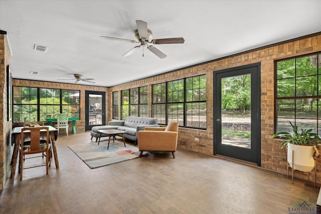 1492 Sleepy Hollow Ln, Canton, TX 75103 - sunroom featuring wood finished floors, a ceiling fan, visible vents, and an outdoor living space