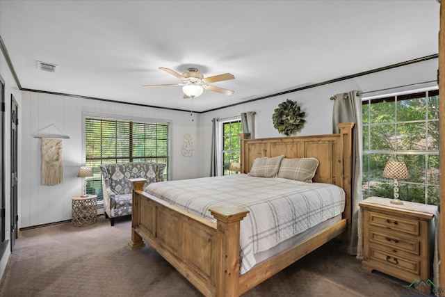1492 Sleepy Hollow Ln, Canton, TX 75103 - bedroom with carpet, visible vents, ceiling fan, and ornamental molding