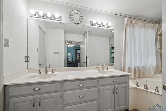 1492 Sleepy Hollow Ln, Canton, TX 75103 - bathroom featuring ceiling fan, a sink, and double vanity