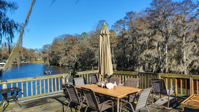 wooden deck with a water view