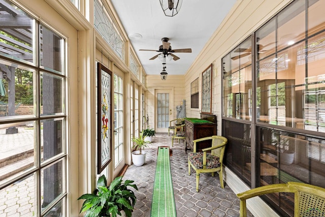 6307 Shady Oaks Dr, Tyler, TX 75703 - sunroom featuring ceiling fan and french doors